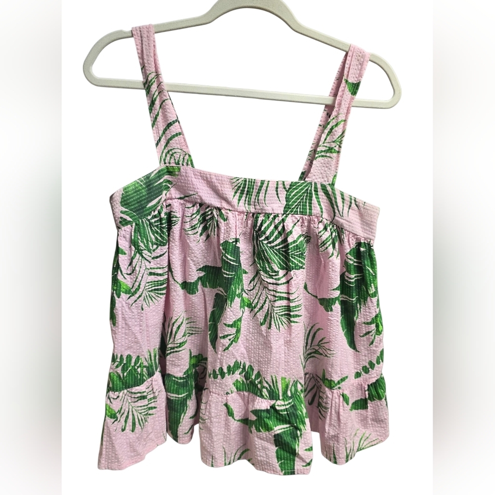 ASOS Pink and Green Leaf Print Top Seersucker Sz. 6